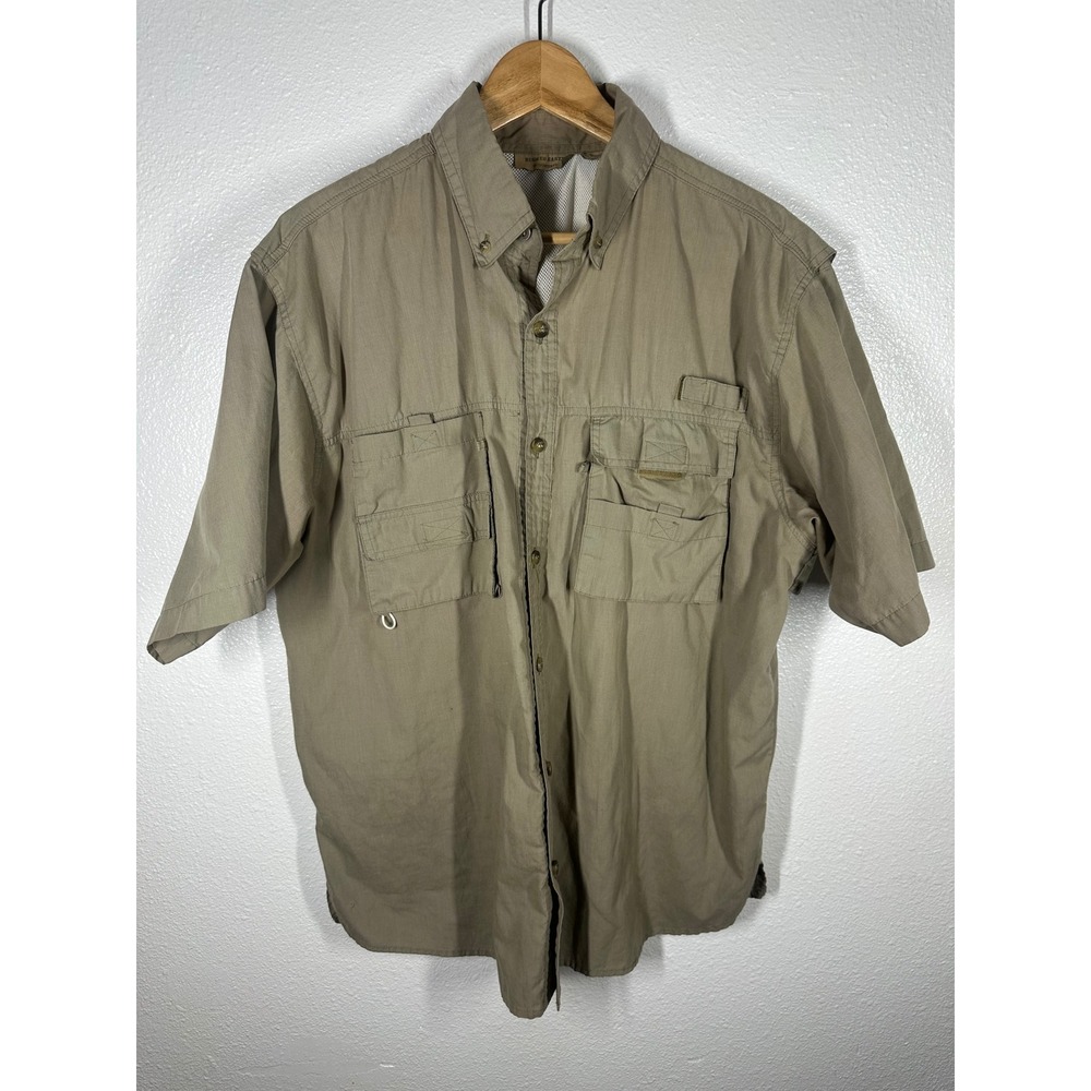 Rugged Earth Outfitters Mens‎ Khaki Fishing Shirt Short Sleeve Ventilated Tan L